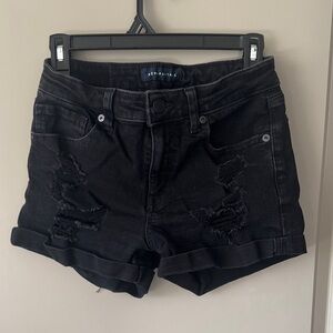 Aeropostale Women's Black Ripped Jean Shorts